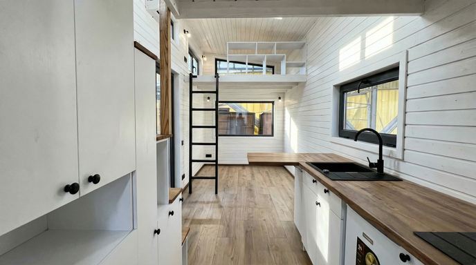 Modular home bedroom — interior render with natural light